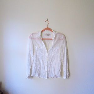 Ann Taylor LOFT White Gauzy Sheer Button Down (Petite)